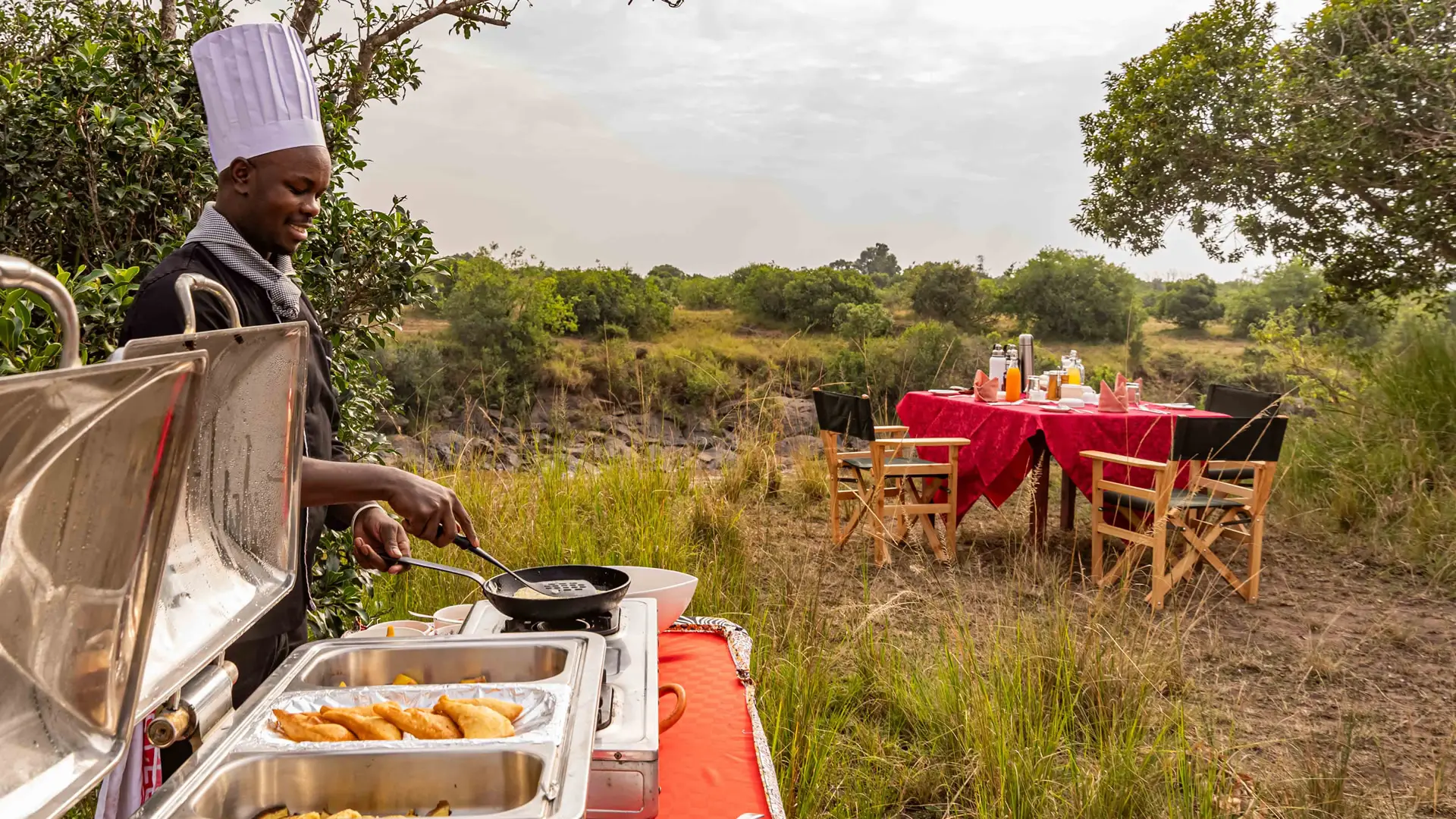 A meal laid out at the lodge
